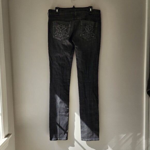 Stella McCartney Mid Rise Straight Leg Jeans (31) Black, Silver Button Detail - Picture 3 of 8
